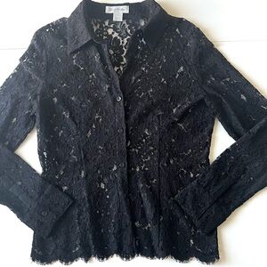 Brooks Brothers Black Lace Long Sleeve Blouse Size 10